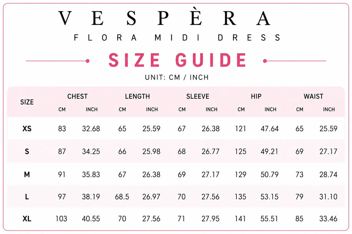 Vespera Flora Midi Dress Size Guide