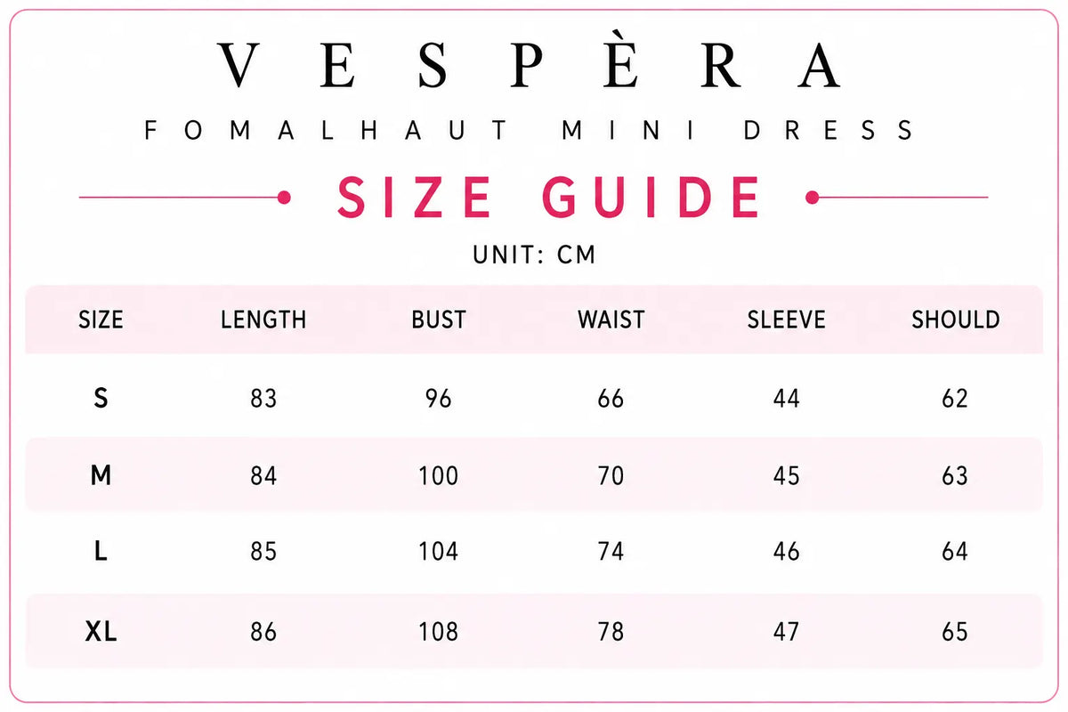 Vespera Fomalhaut Mini Dress Size Guide