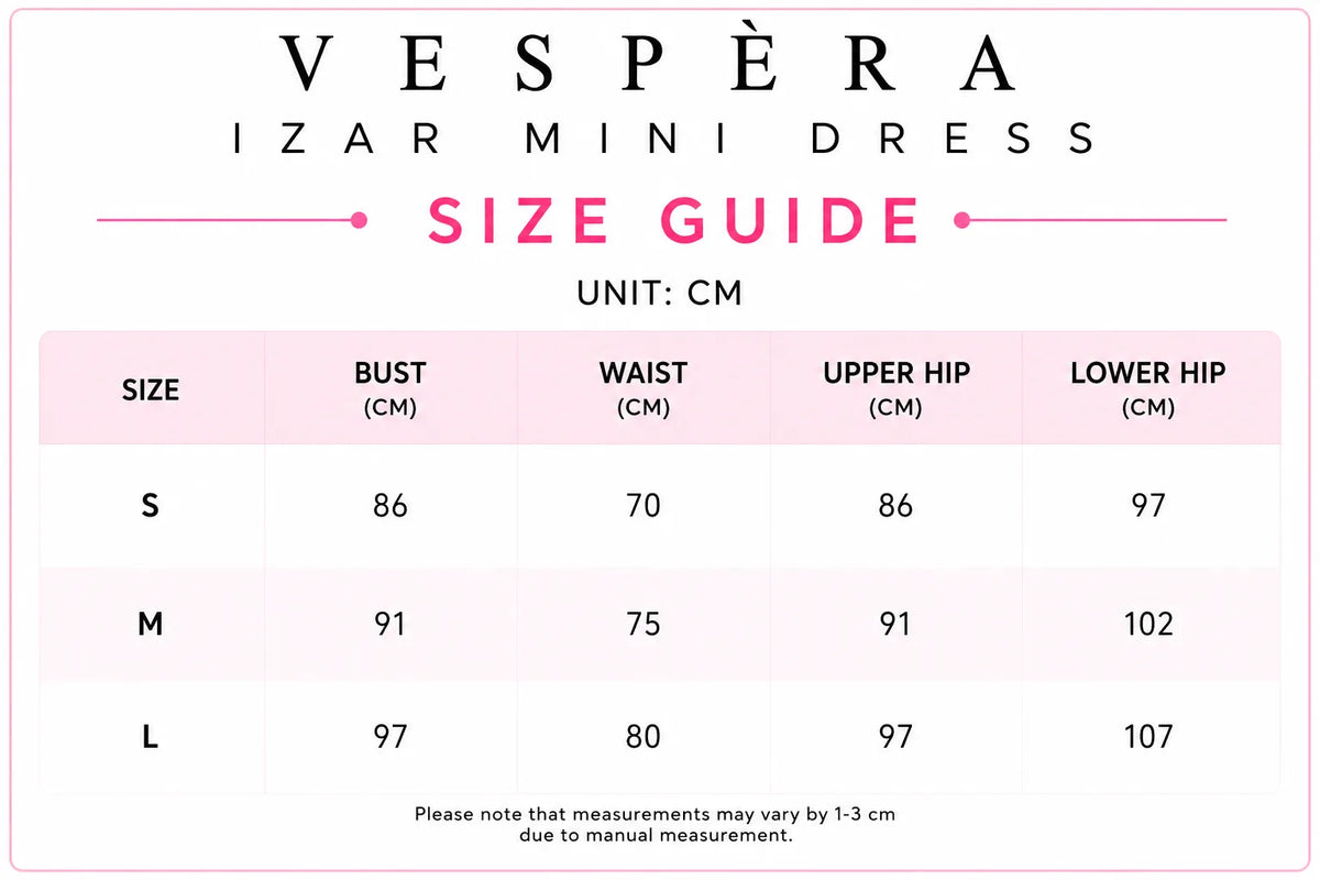 Vespera Izar Mini Dress Size Guide