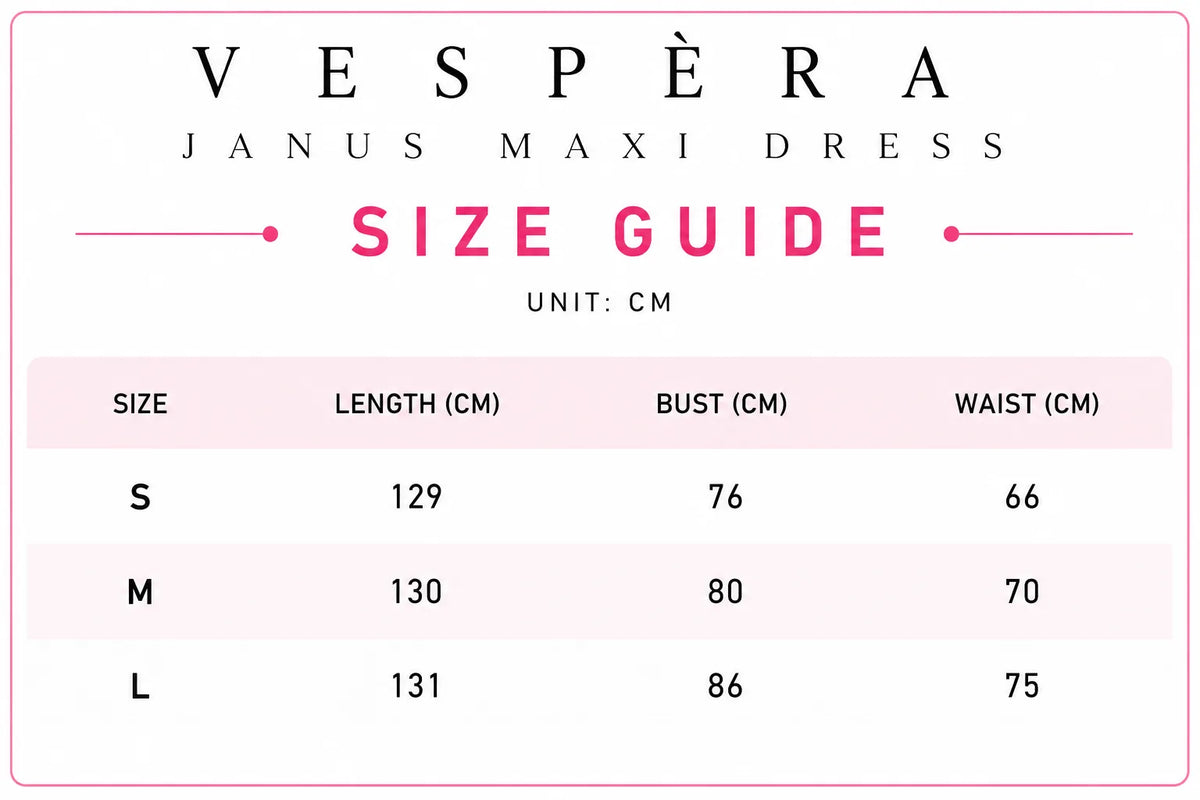 Vespera Janus Maxi Dress Size Guide