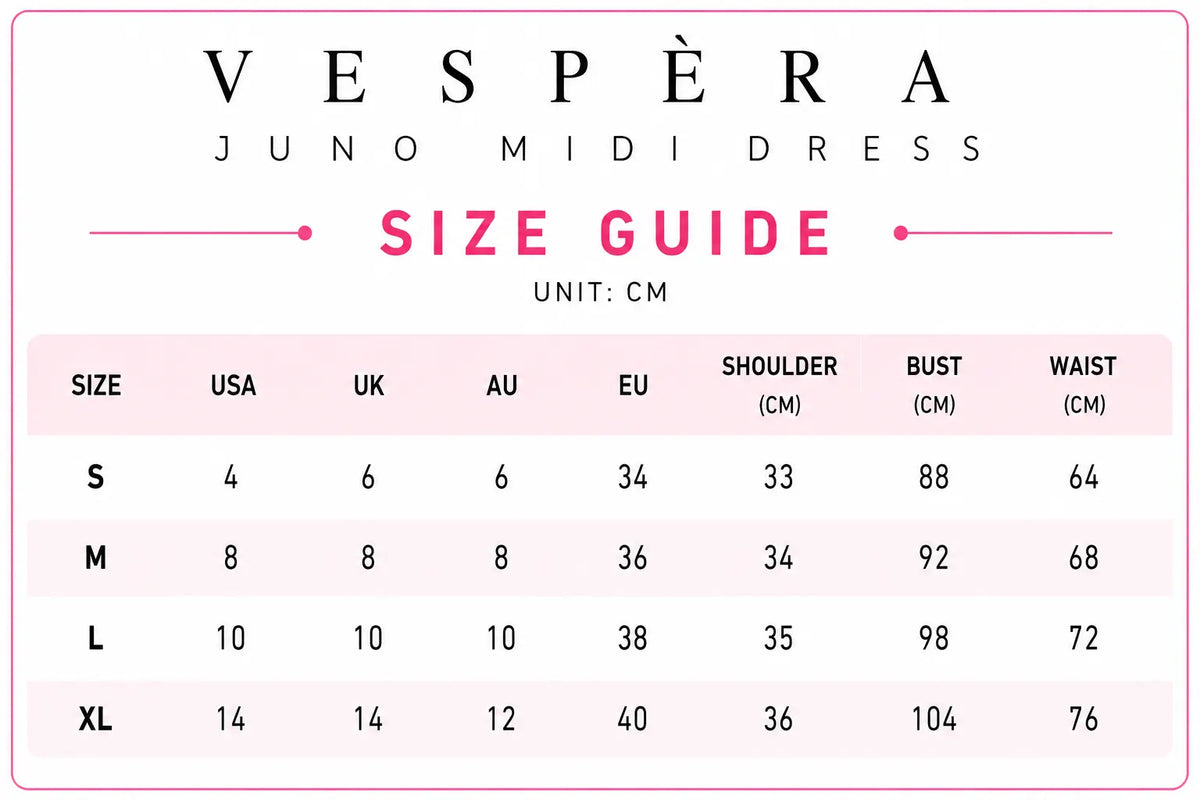 Vespera Juno Midi Dress Size Guide