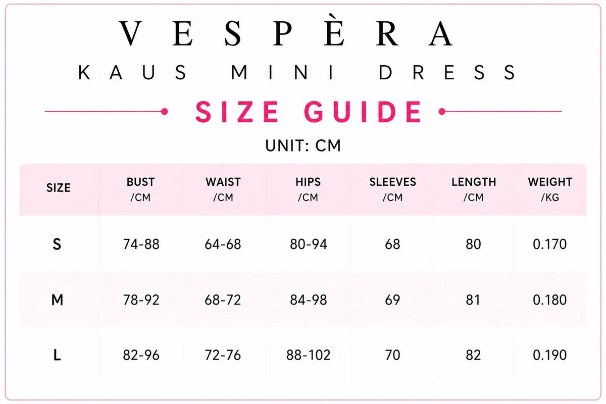 Vespera Kaus Mini Dress Size Guide