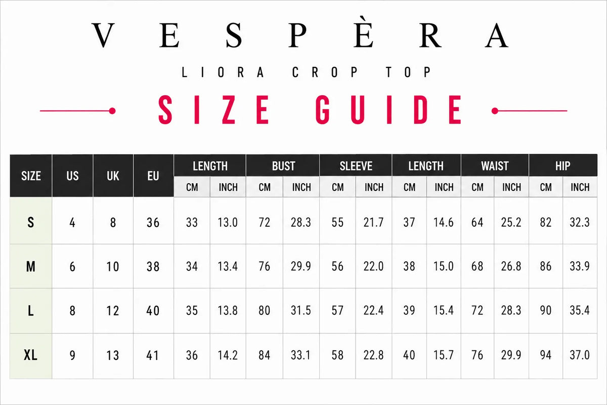 Vespera Liora Crop Top Size Guide