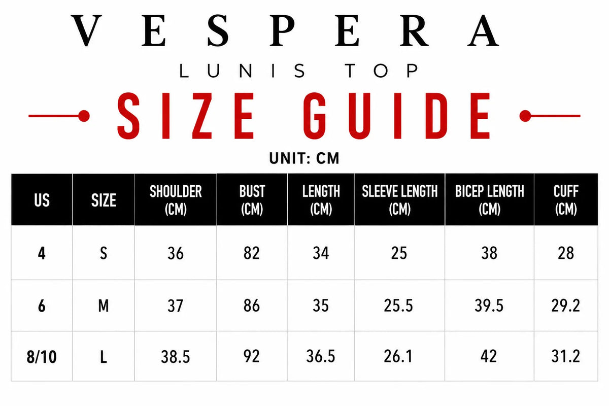 Vespera Lunis Top Size Guide