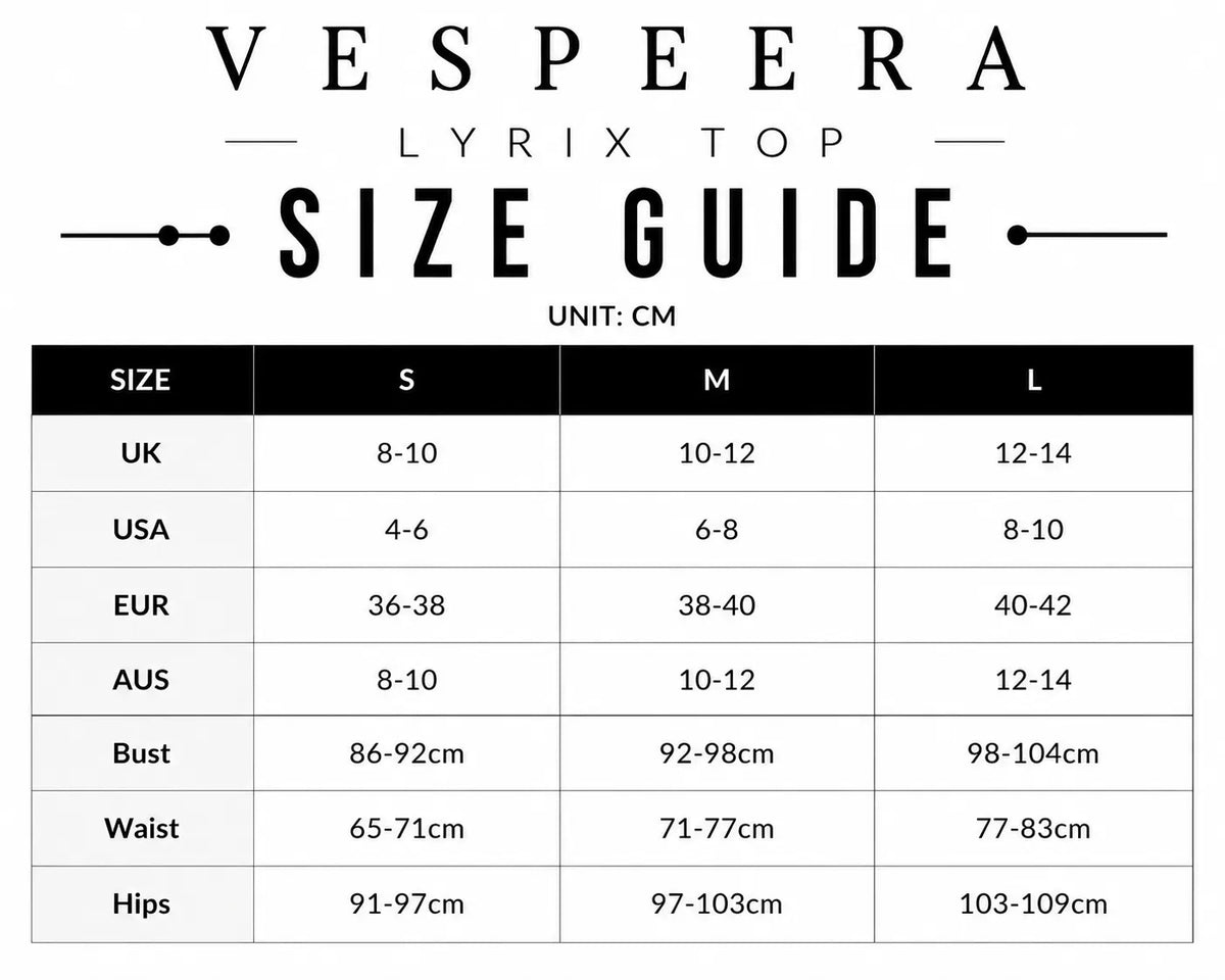 Vespera Lyrix Top Size Guide