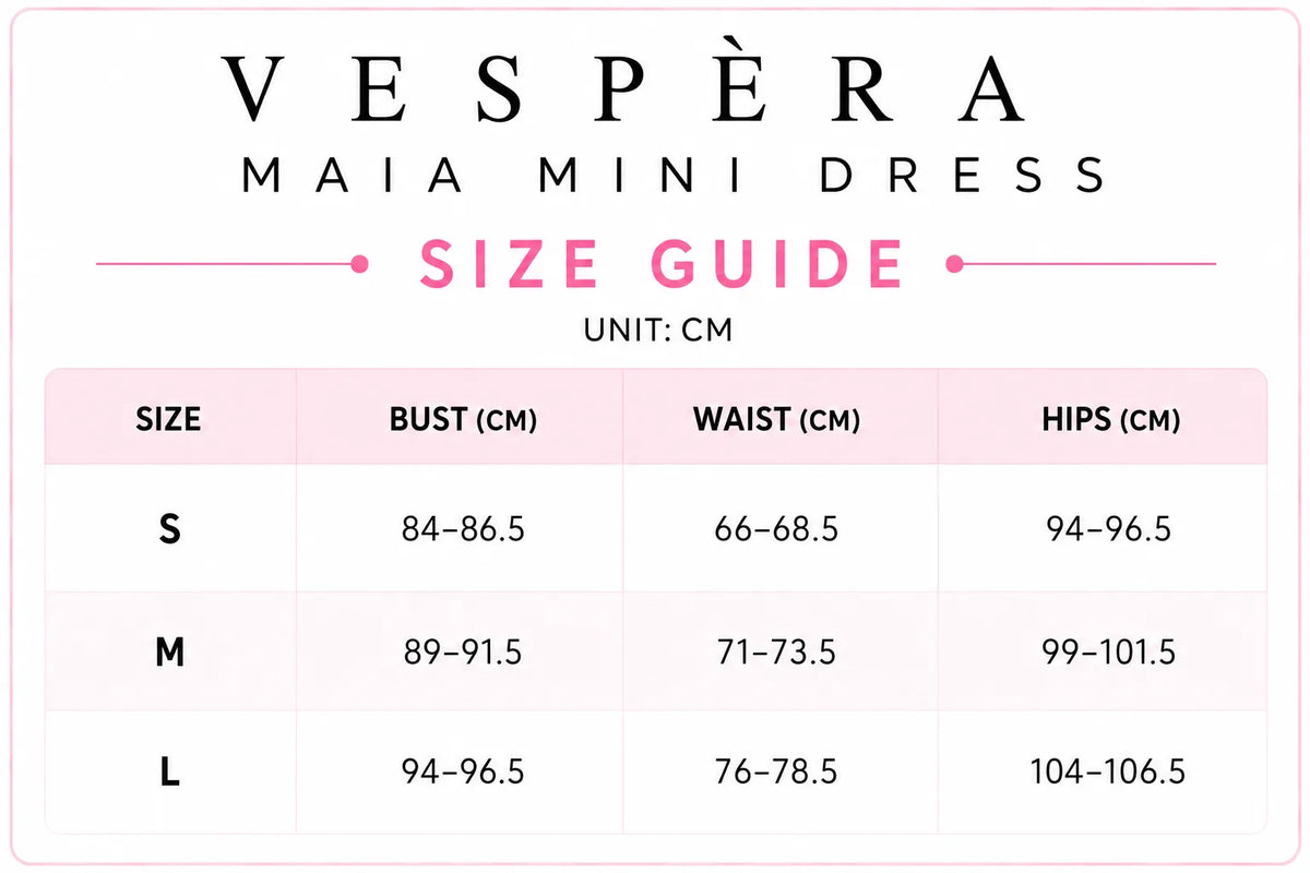 Vespera Maia Mini Dress Size Guide