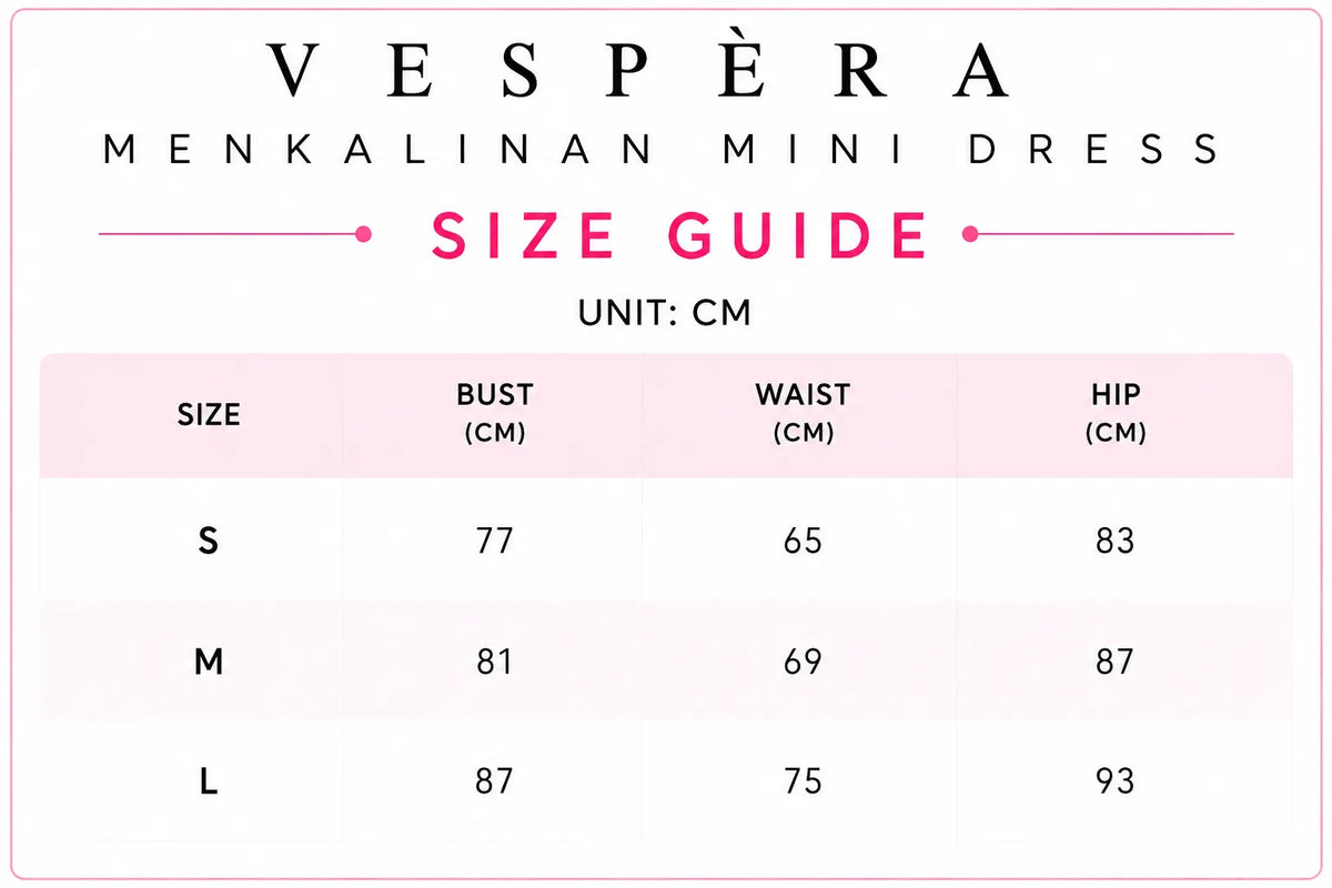 Vespera Menkalinan Mini Dress Size Guide