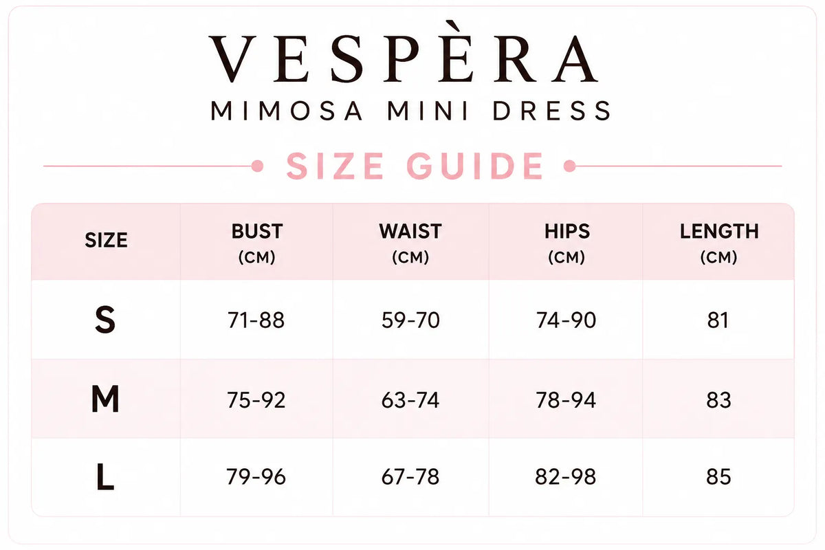 Vespera Mimosa Mini Dress Size Guide