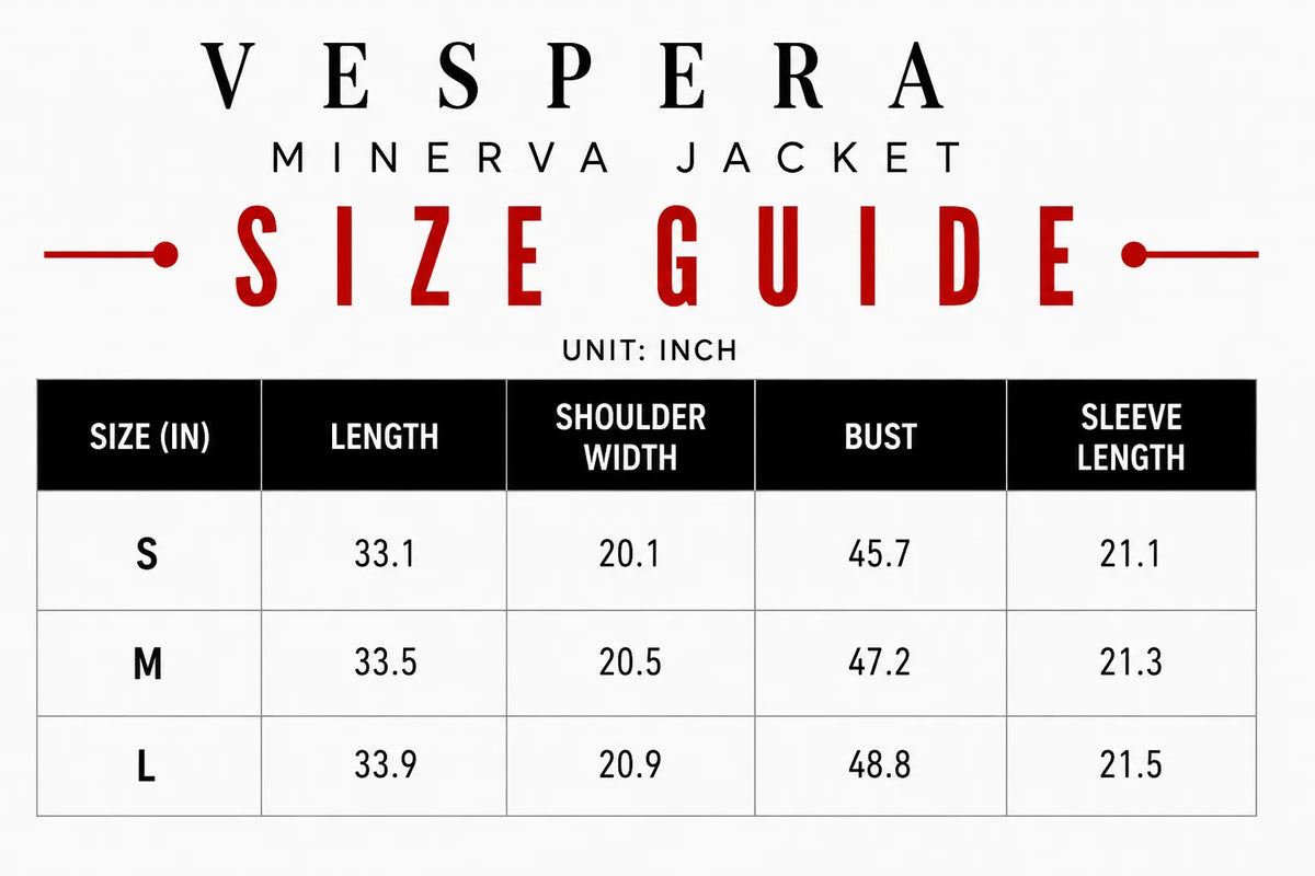 Vespera Minerva Jacket Size Guide