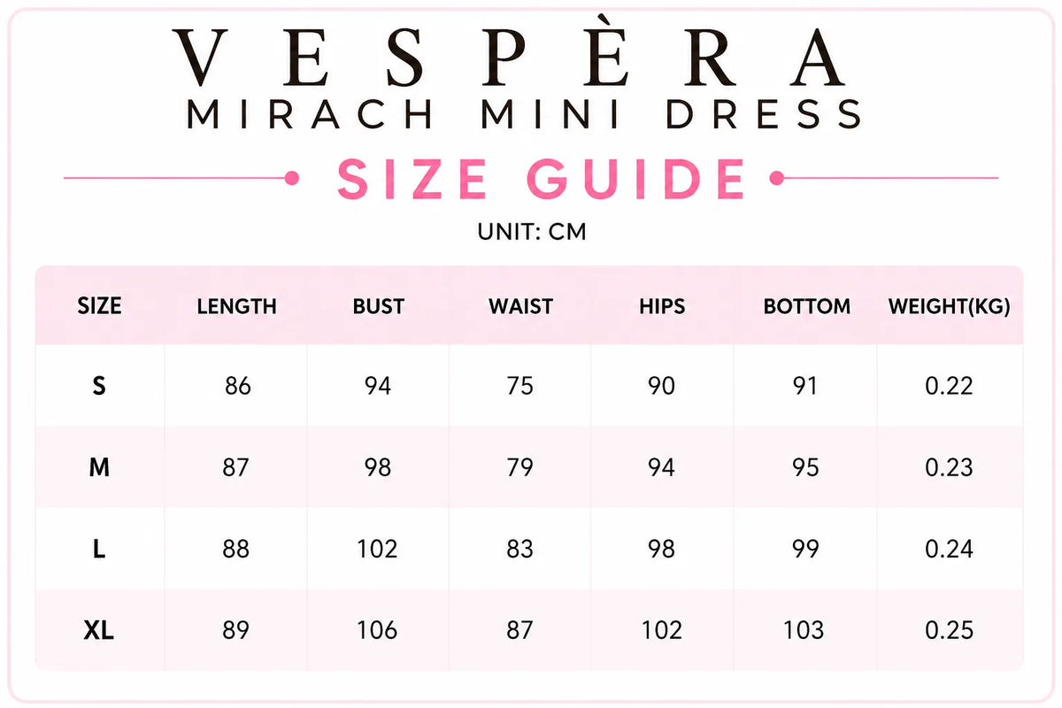 Vespera Mirach Mini Dress Size Guide