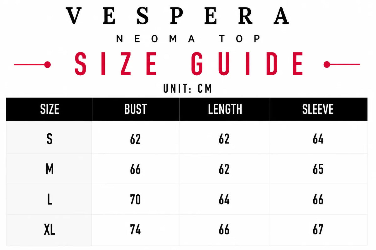 Vespera Neoma Top Size Guide