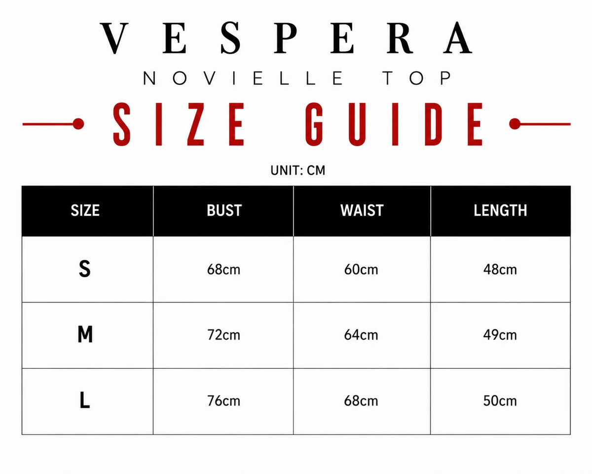 Vespera Novielle Top Size Guide