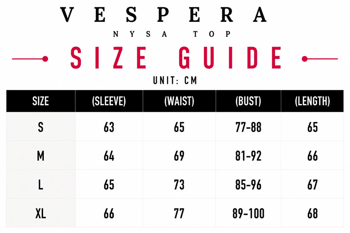 Vespera Nysa Top Size Guide