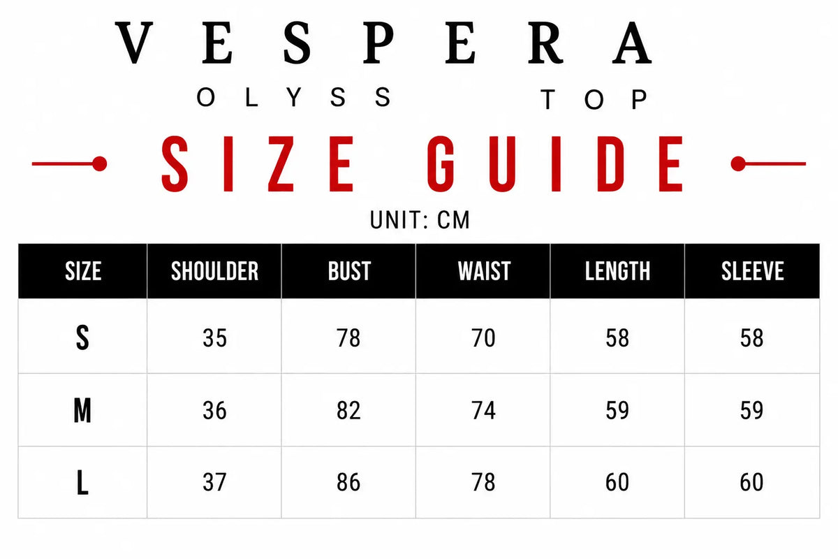 Vespera Olyss Top Size Guide