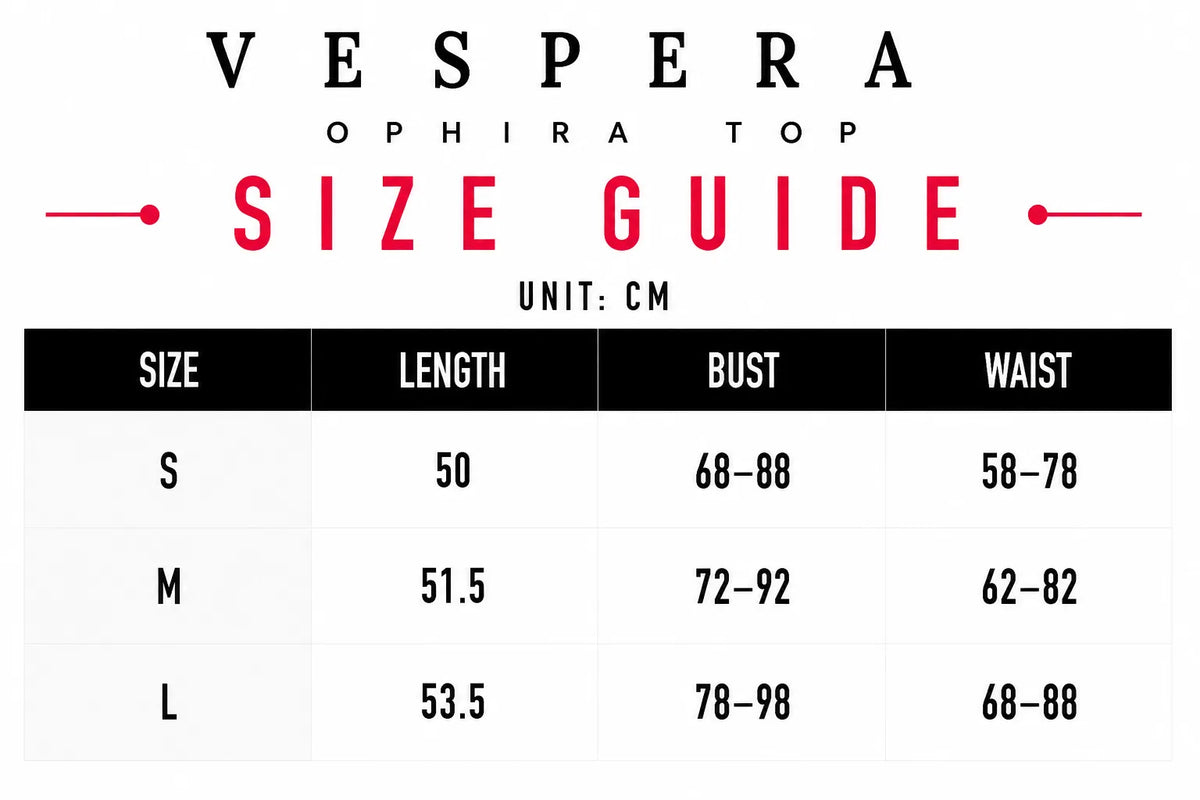 Vespera Ophira Top Size Guide