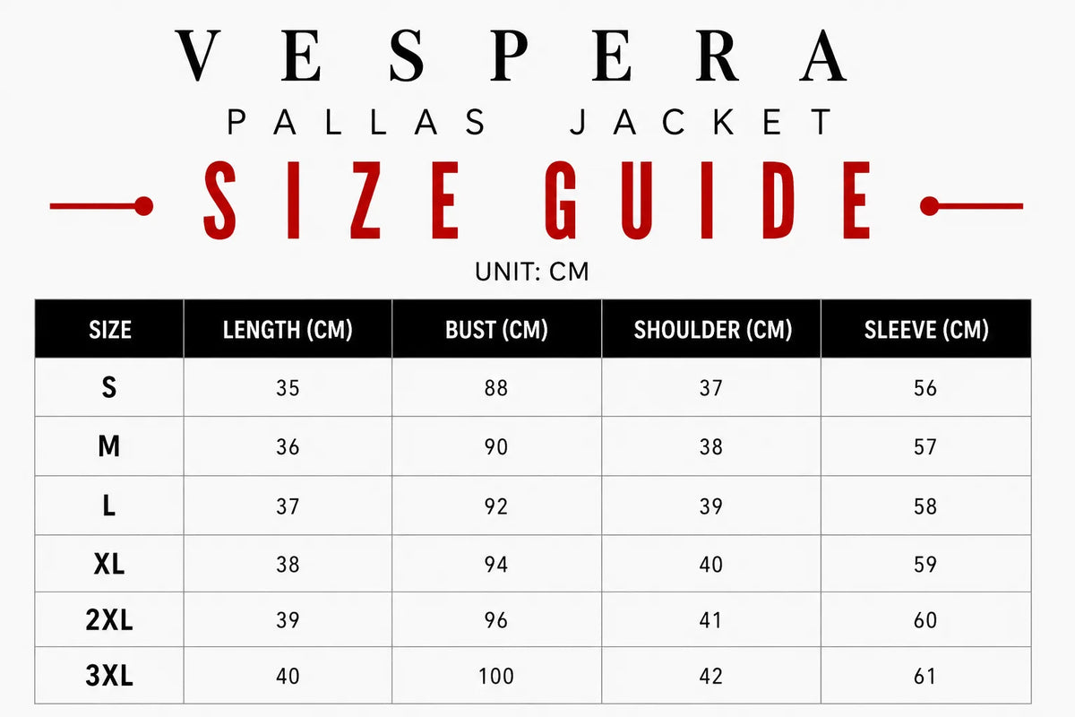 Vespera Pallas Jacket Size Guide