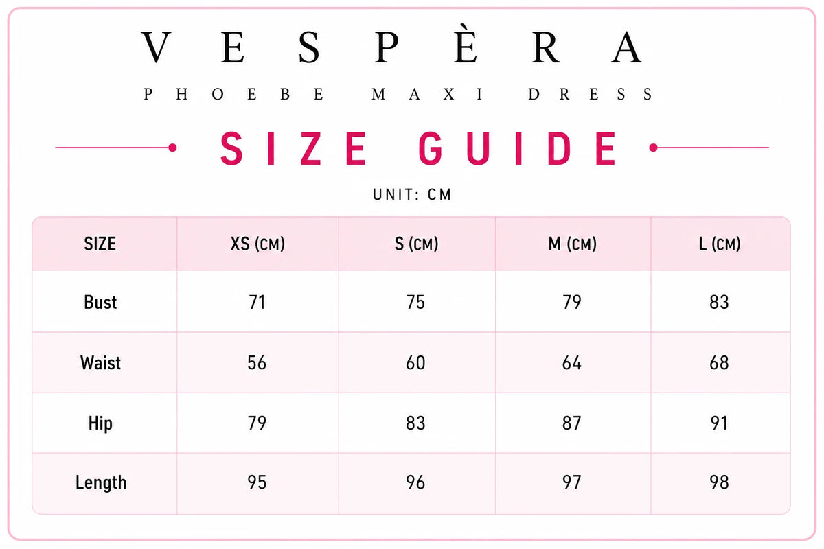 Vespera Phoebe Maxi Dress Size Guide