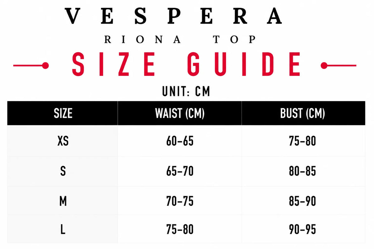 Vespera Riona Top Size Guide