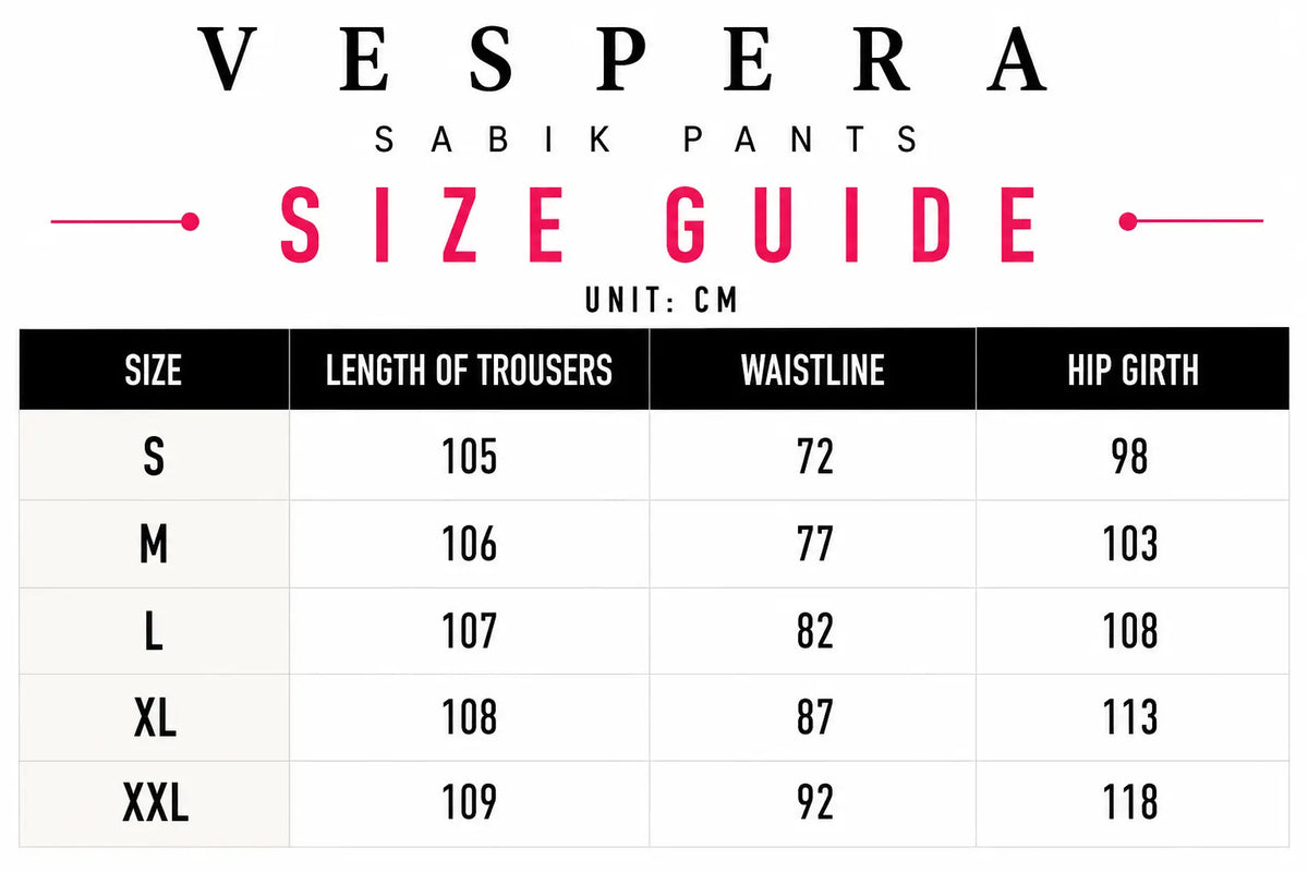 Vespera Sabik Pants Size Guide