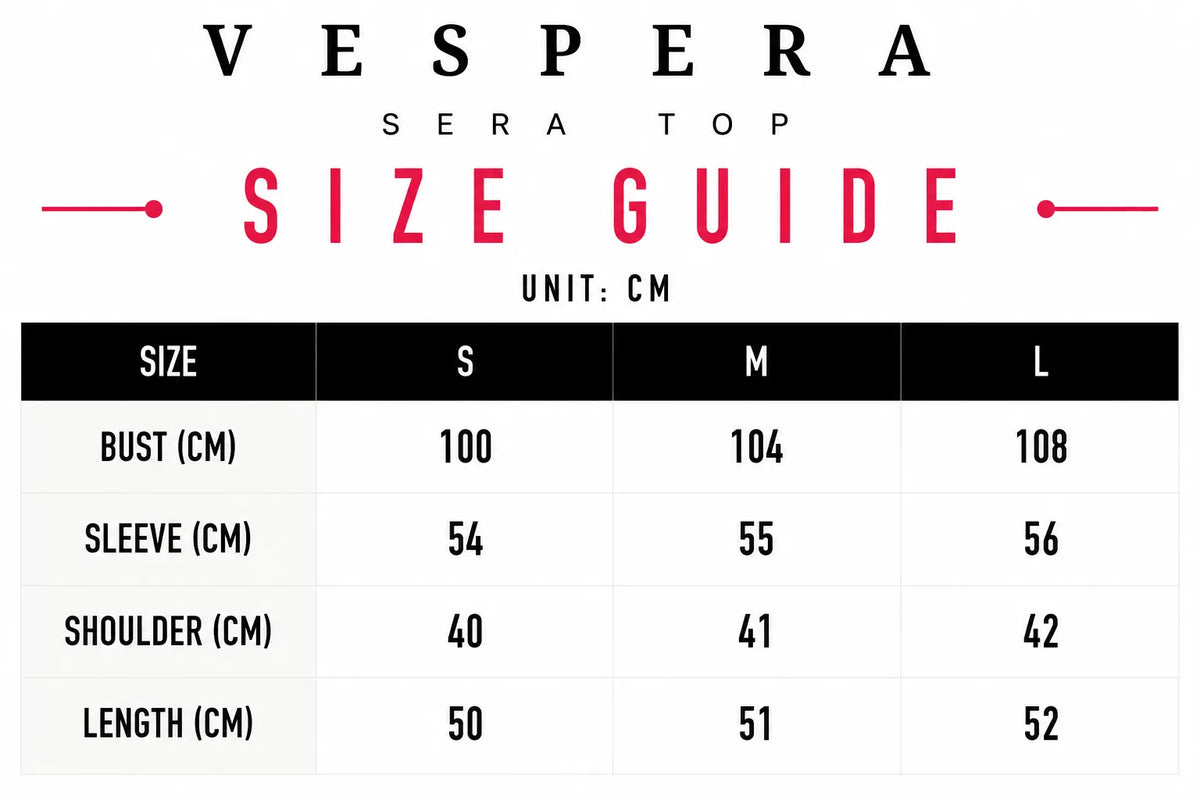 Vespera Sera Top Size Guide