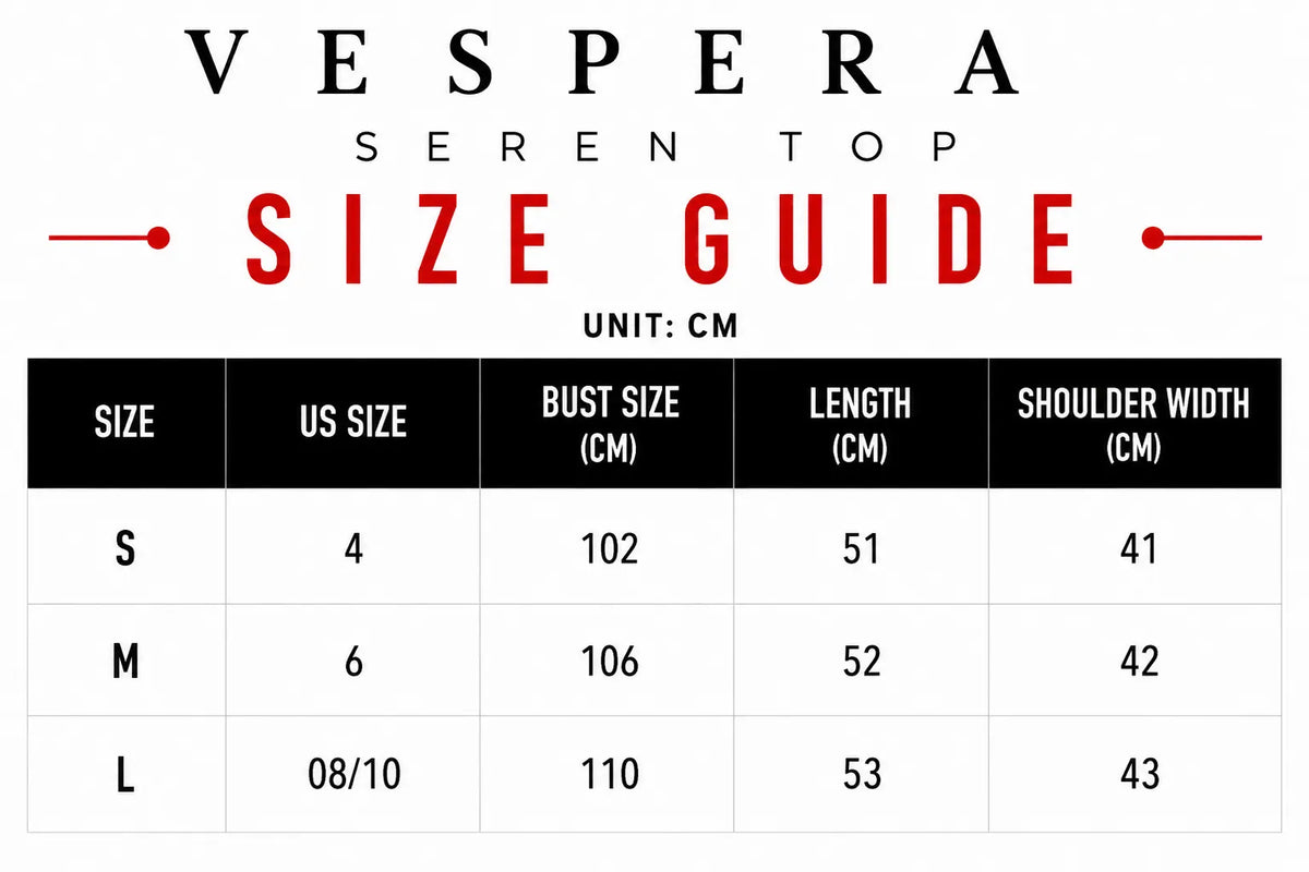 Vespera Seren Top Size Guide
