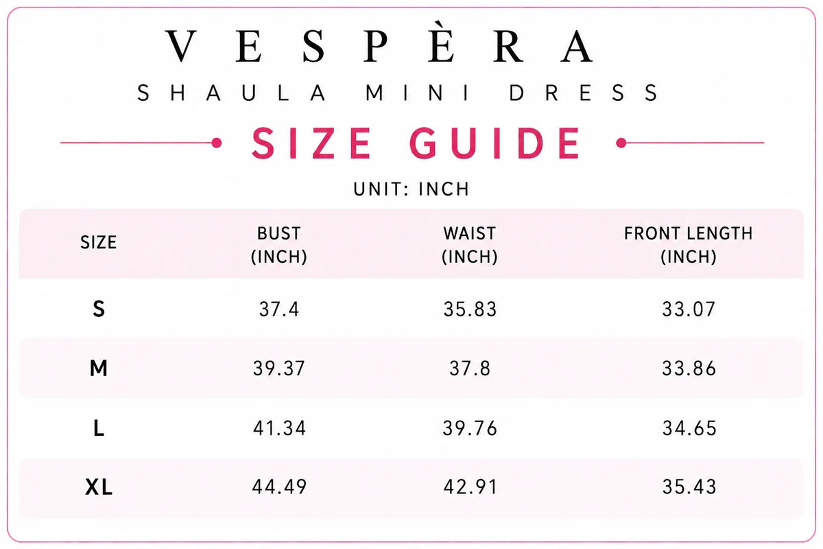 Vespera Shaula Mini Dress Size Guide