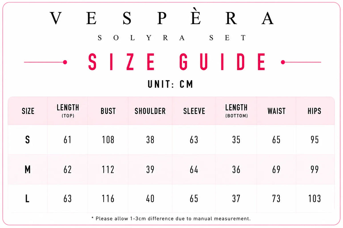 Vespera Solyra Set Size Guide