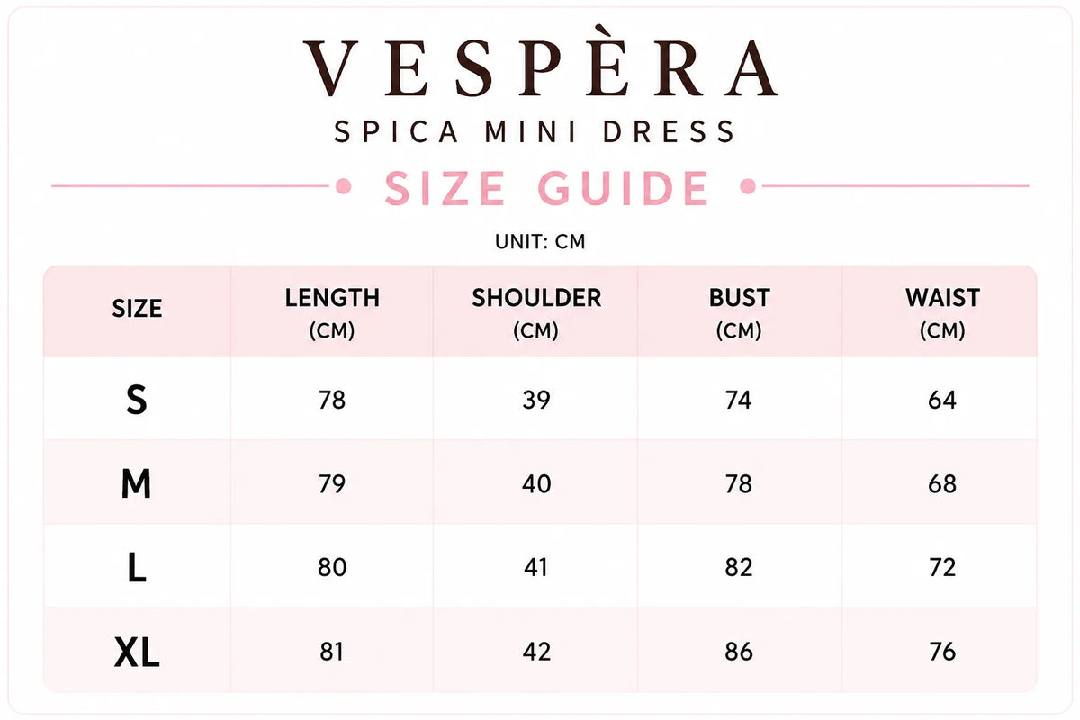 Vespera Spica Mini Dress Size Guide