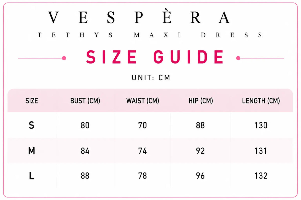 Vespera Tethys Maxi Dress Size Guide