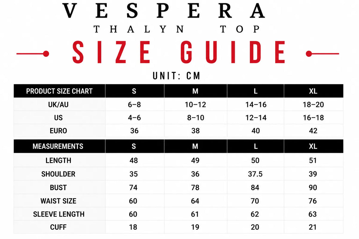 Vespera Thalyn Top Size Guide