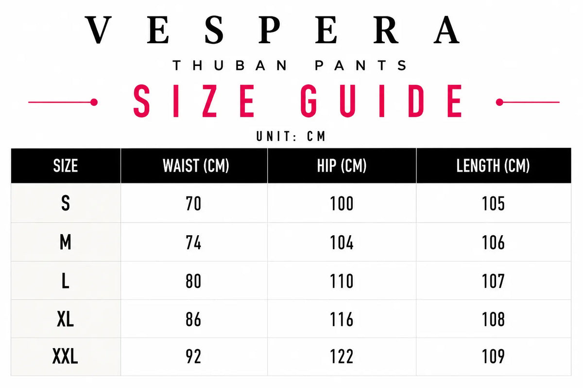 Vespera Thuban Pants Size Guide