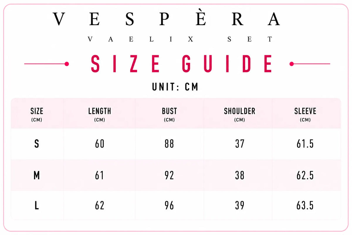 Vespera Vaelix Set Size Guide