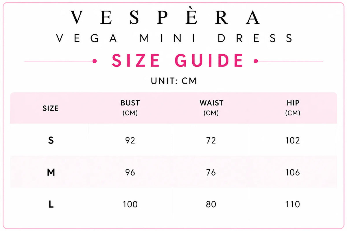 Vespera Vega Mini Dress Size Guide