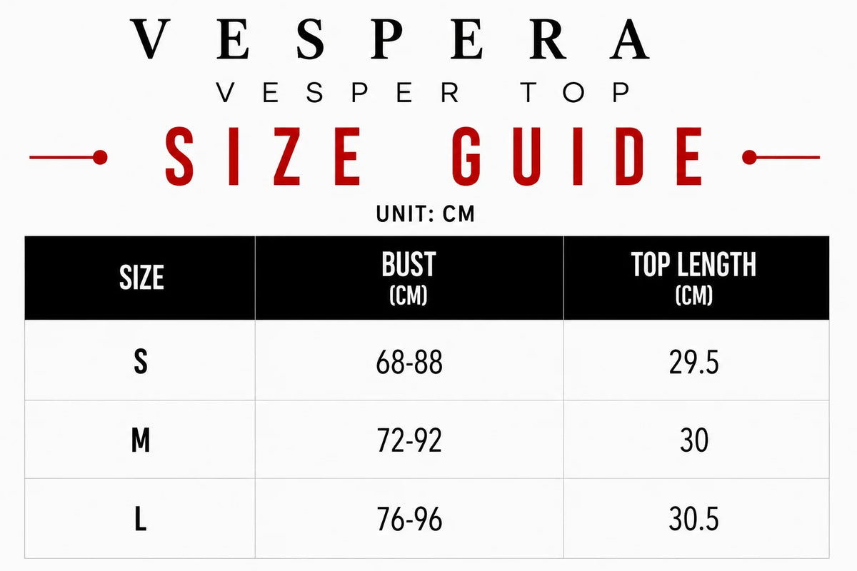 Vespera Vesper Top Size Guide