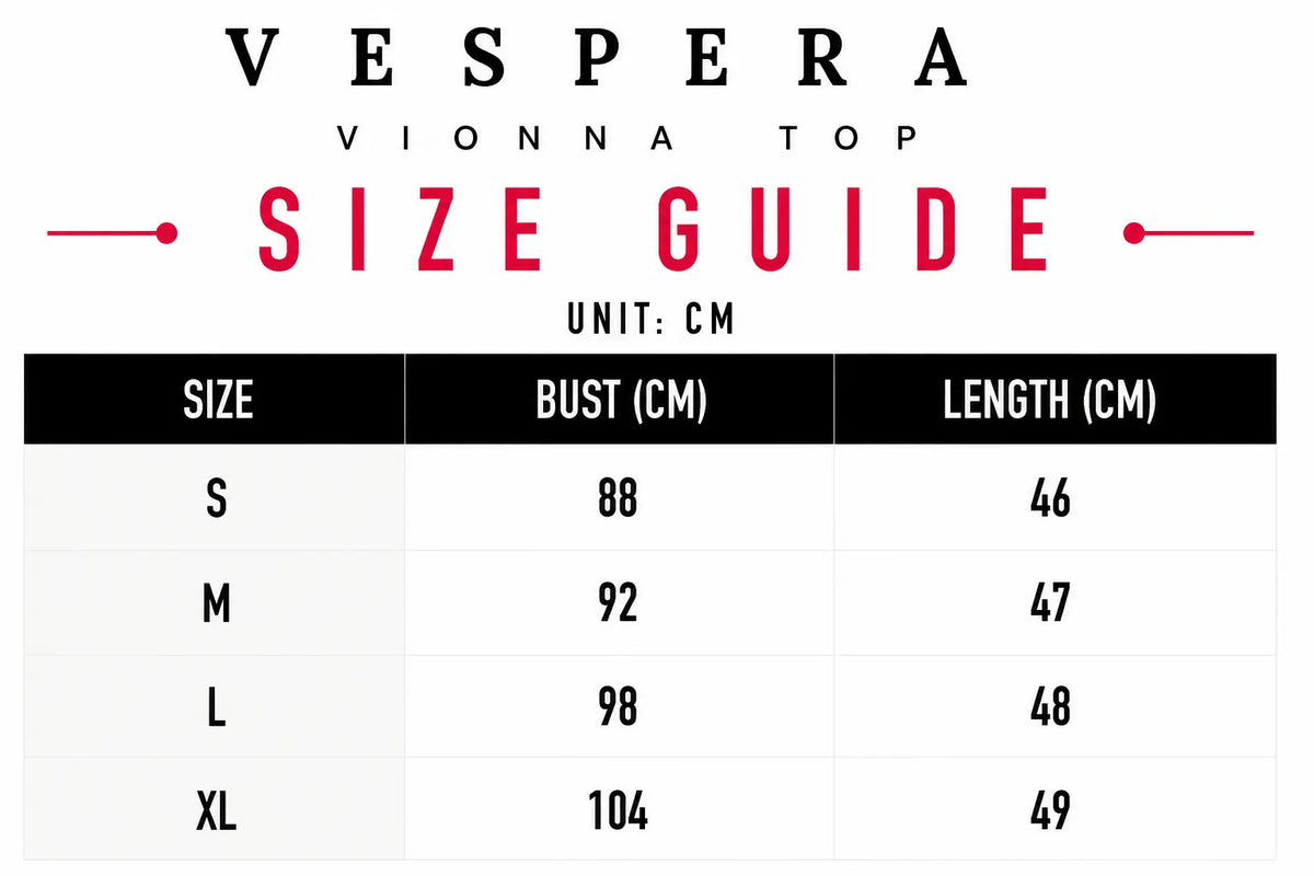 Vespera Vionna Top Size Guide