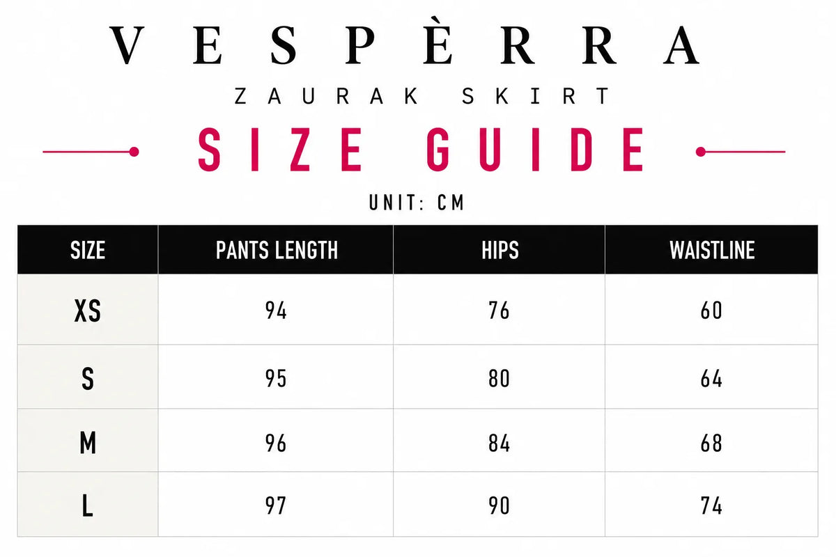 Vespera Zaurak Skirt Size Guide